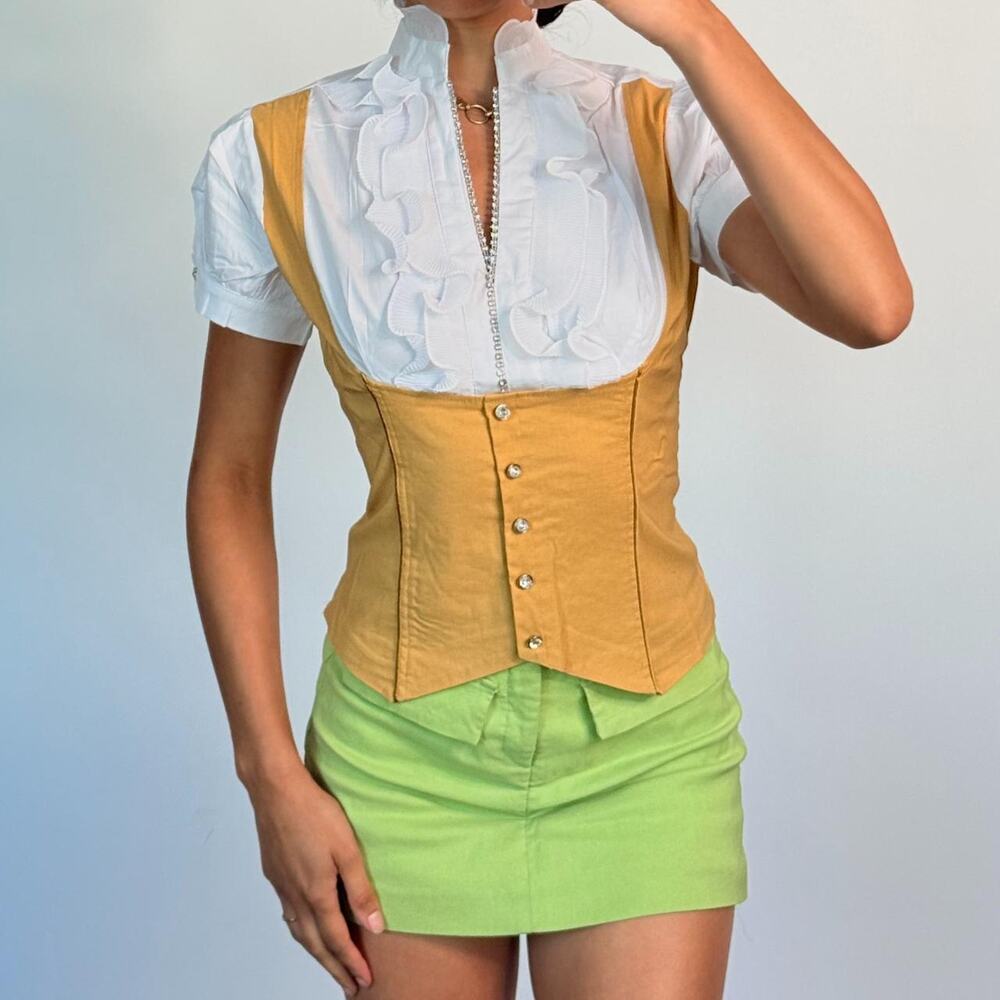 White and Yellow Top with Rhinestones S